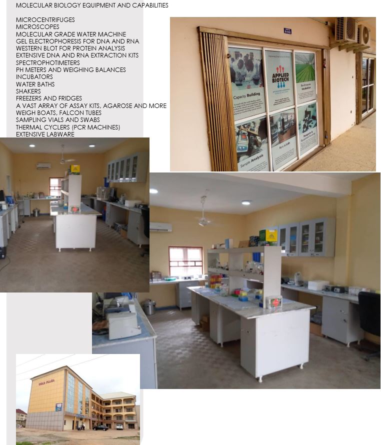 THIS IS A MULTI-PURPOSE MOLECULAR BIO LABORATORY DESIGNED, BUILT OWNED AND OPERATED BY APPLIED BIOTECH NIGERIA IN WUYE NIGERIA